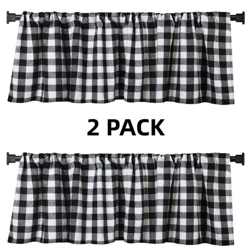 WOSIBO 2 Pack Buffalo Check Plaid Window Valances White and Black Farmhouse Design Window Treatment Decor Curtains Rod Pocket Valances for Kitchen/Living Room 16" x 56" - Image 2